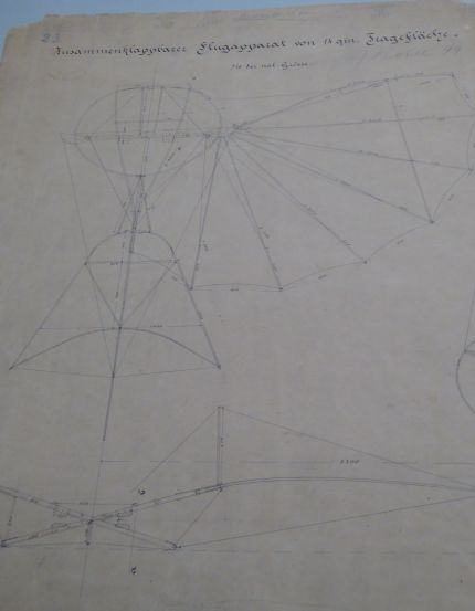 Technische Zeichnung des Flugapparates von Otto Lilienthal, Foto: Sebastian Wagner